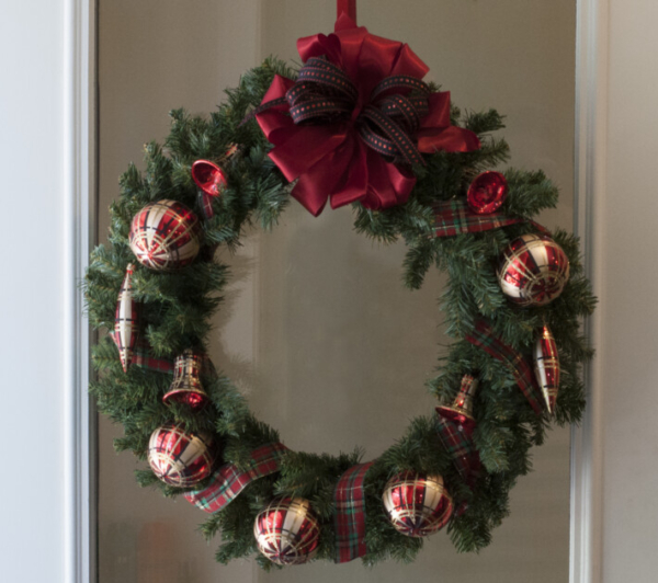 Gold and red themed Wreath for front door decoration