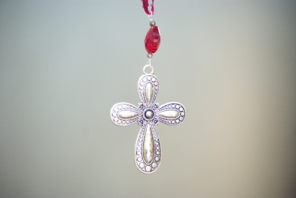 Cross in Tear drop shape in silver for decoration