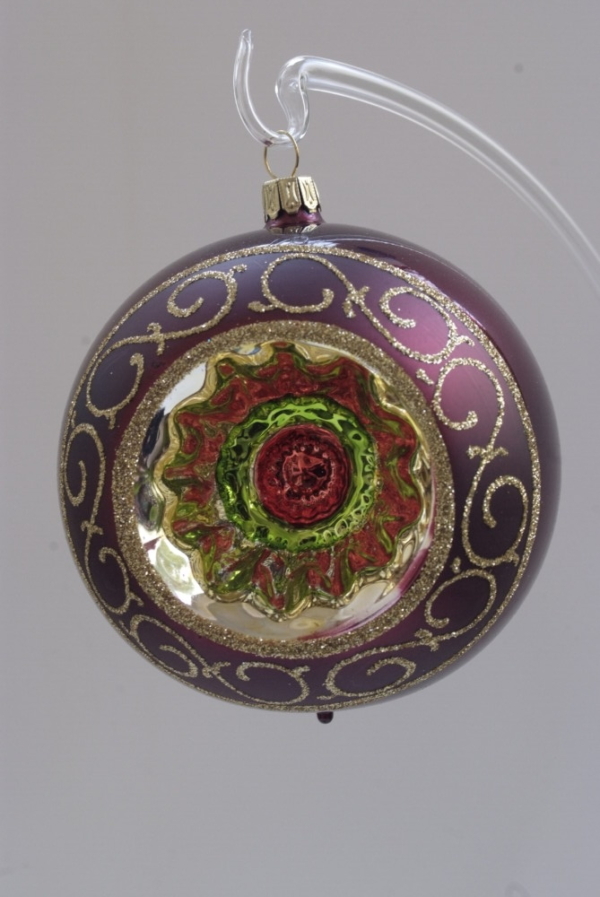 Maroon and Gold hand-painted glass ornament