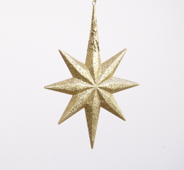 Glittery gold sparkling star with hanging chain