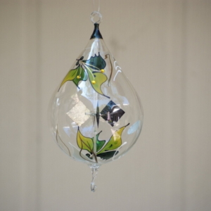 Hand-painted Green leaves on Oval crystal ball hanging