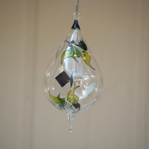 Hand-painted medium Green leaves on crystal ball hanging