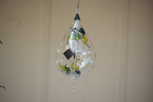 Hand-painted medium Green leaves on crystal ball hanging