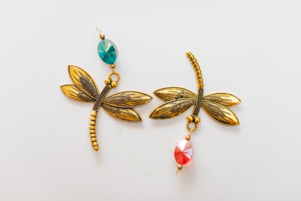 Gold butterflies with blue and red beads