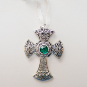 Cross made with aluminum and Green stone for decoration