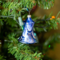 Blue color shiny metallic hanging bell for decoration