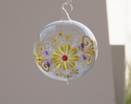 Hand-painted yellow and white flowers on Crystal ball