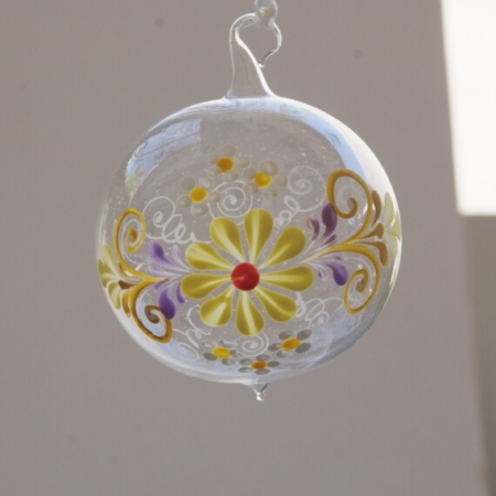 Hand-painted yellow and white flowers on Crystal ball