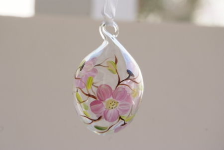 Hand-painted flower on egg shape crystal hanging