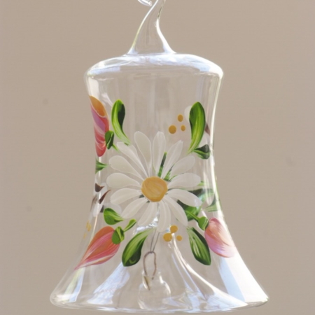 Hand-painted Daisy Flowers on Crystal Bell Hanging