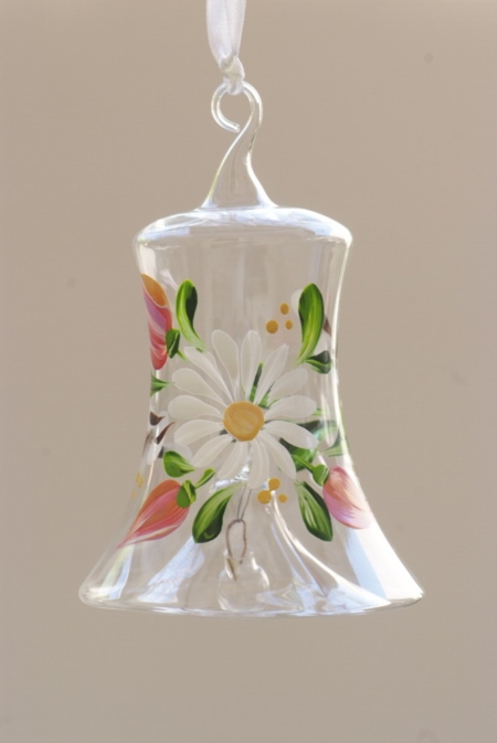 Hand-painted Daisy Flowers on Crystal Bell Hanging