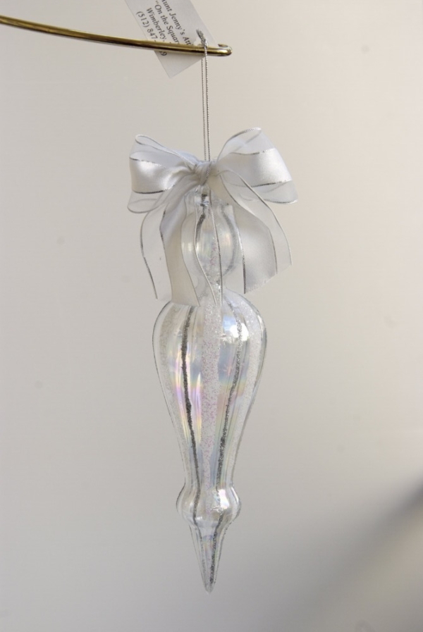 Cone shaped transparent crystal pendant with ribbon