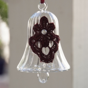 Egyptian Glass Crystal bell with a maroon lace flower