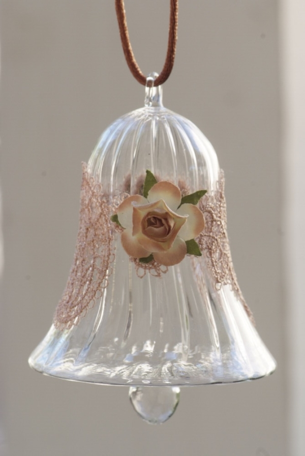 A long Egyptian Glass Crystal bell with lace band