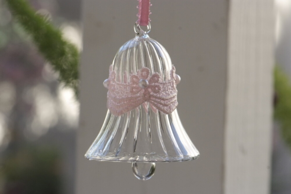 Egyptian Glass Crystal bell with a Fancy pink lace band