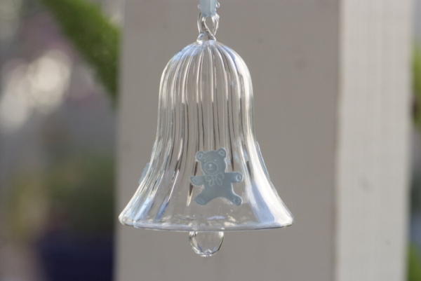 A long Egyptian Glass Crystal bell in baby blue color