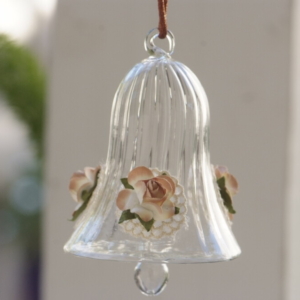 Egyptian Glass Crystal bell with a ivory and blush flowers