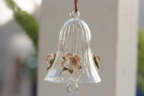 Egyptian Glass Crystal bell with a ivory and blush flowers