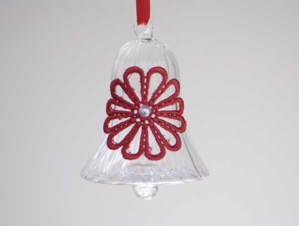 Egyptian Glass Crystal bell with a big red lace flower