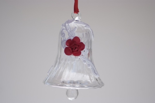 Crystal bell with a white Vine lace and red flower