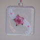 Square shape hanging with white lace and pink flower