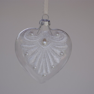 Crystal heart shape hanging with white Fancy lace