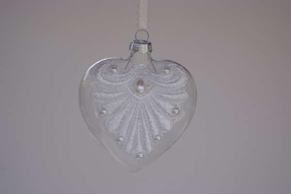 Crystal heart shape hanging with white Fancy lace