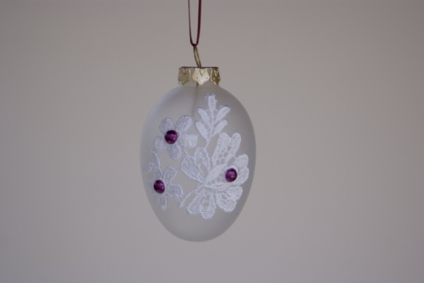 Egg shape hanging with white flower lace