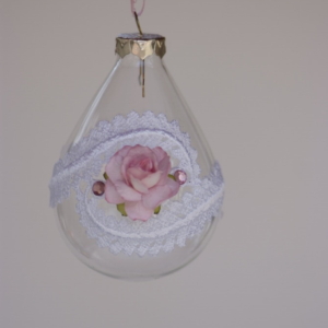 Crystal bell with white vine lace and pink flower