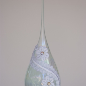 Crystal blue pendant with white vine lace