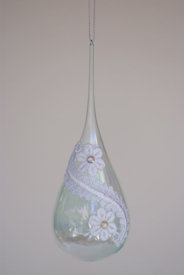 Crystal blue pendant with white vine lace