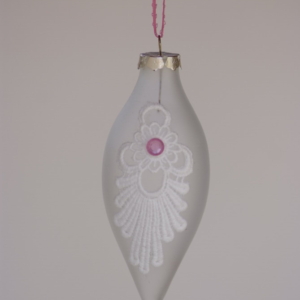 Oval shape hanging with white lace and pink beads