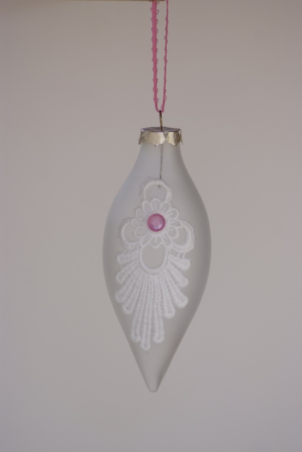 Oval shape hanging with white lace and pink beads