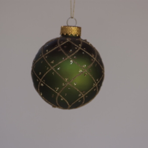 Hand-painted Gold Grid design on Xmas Green ball