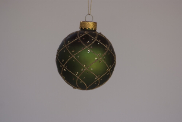 Hand-painted Gold Grid design on Xmas Green ball