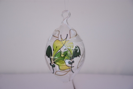 Hand-painted green leaves on Oval crystal hanging