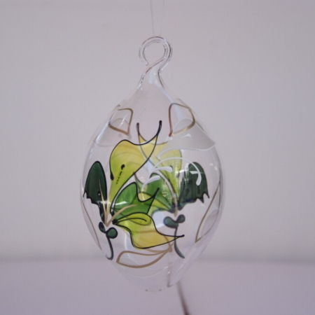 Hand-painted green leaves on Oval crystal hanging